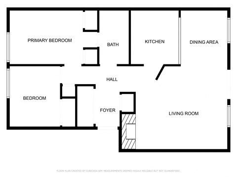 Floor plan for 2 beds, 1 bath, 871 sqft